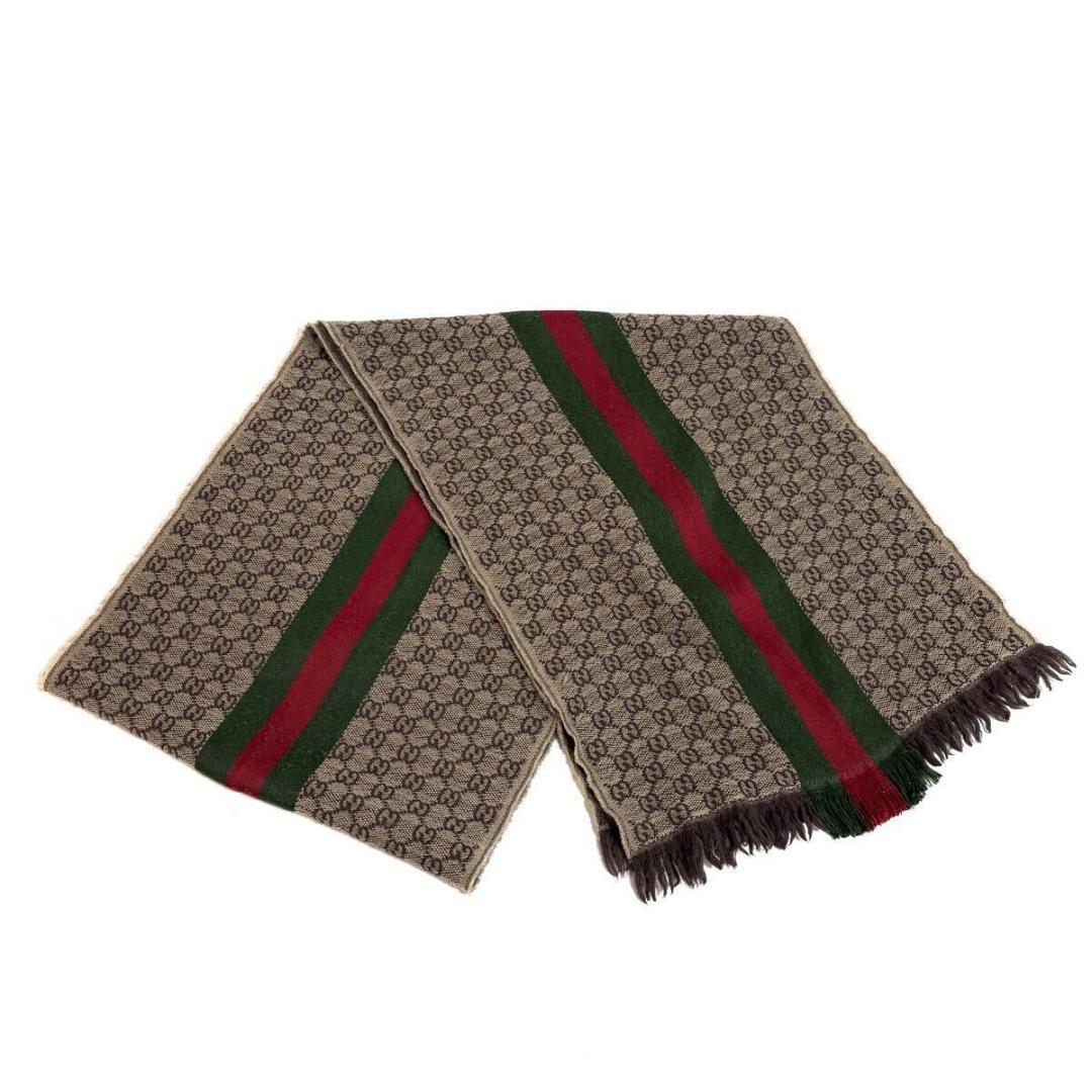 【美品】GUCCI ウール シルク シェリー マフラー GG柄 イタリア製