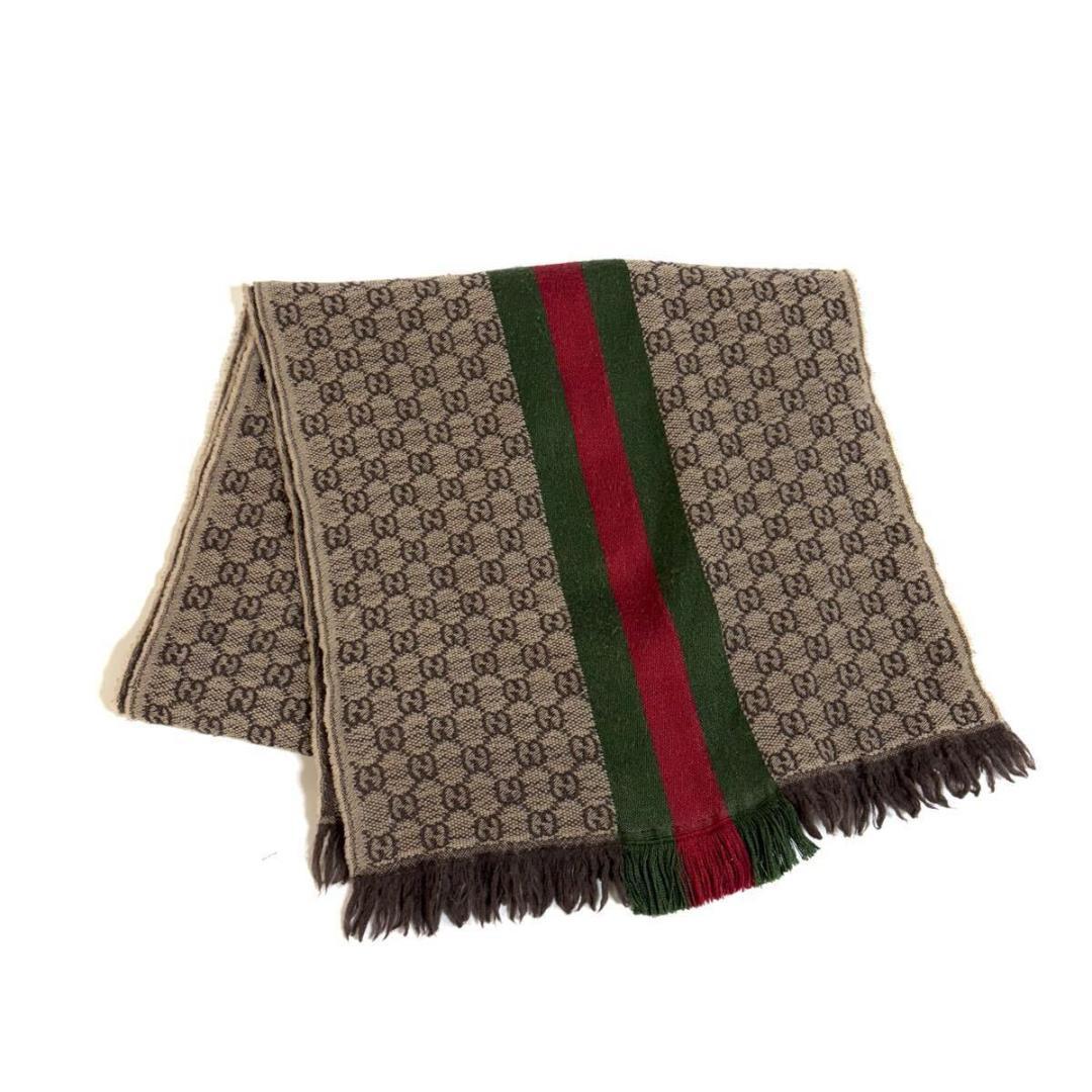 【美品】GUCCI ウール シルク シェリー マフラー GG柄 イタリア製