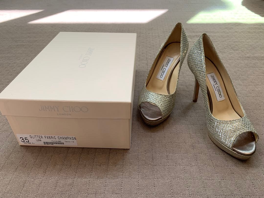 靴 JIMMY CHOO GLITTER FABRIC CHAMPAGNE 35