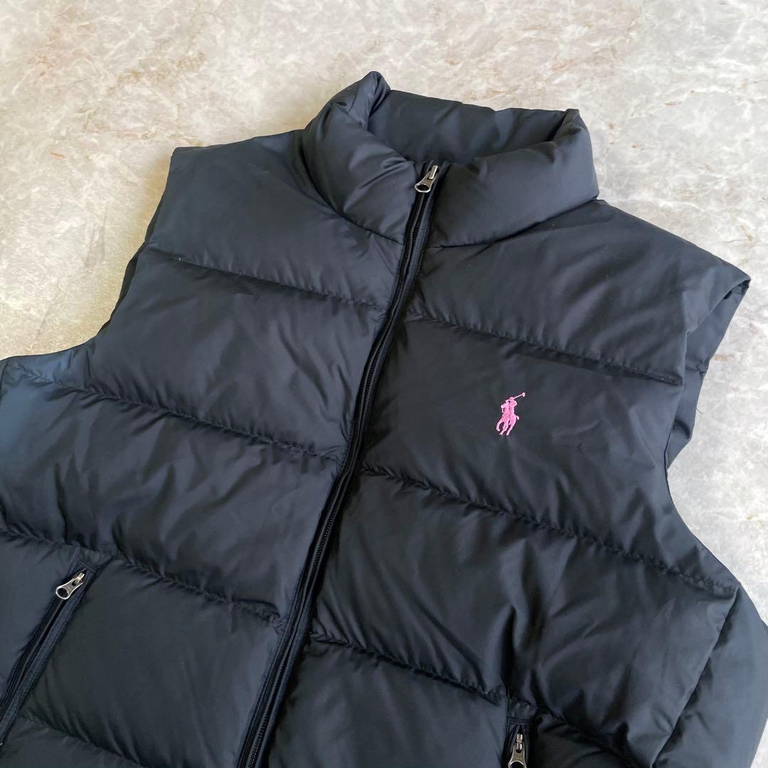 RALPH LAUREN 保温性 ロゴ刺繍 ダブルジップ ダウンベスト 黒 XL