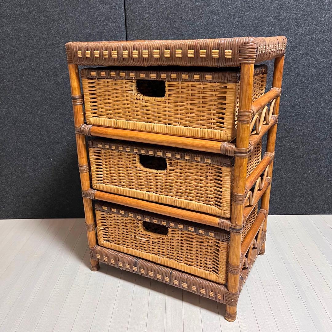 kazama ラタン　籐　ラタンラック　収納ラック　引き出し　3段　インドネシア