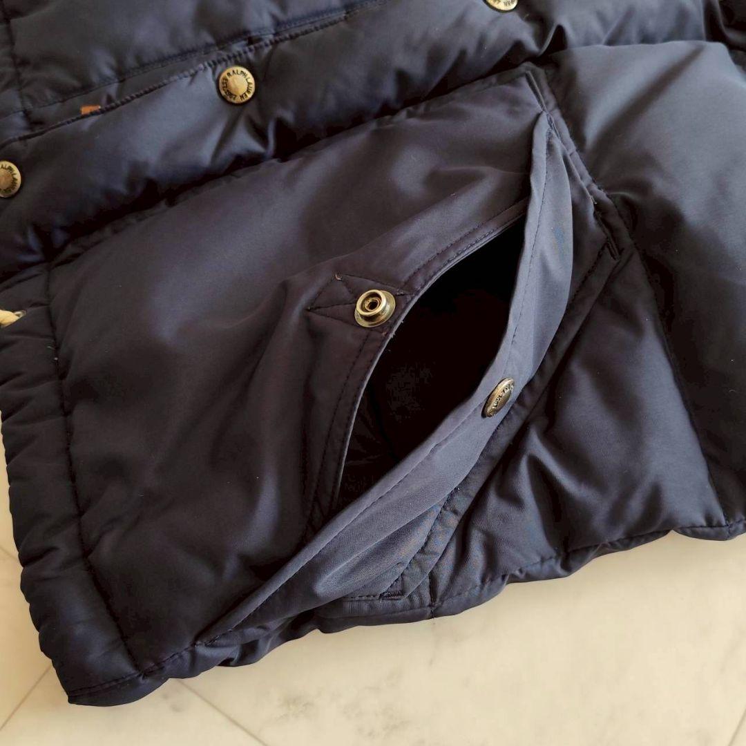 ポロラルフローレン フード レザー ポニー刺繍 ダウンベスト ネイビー