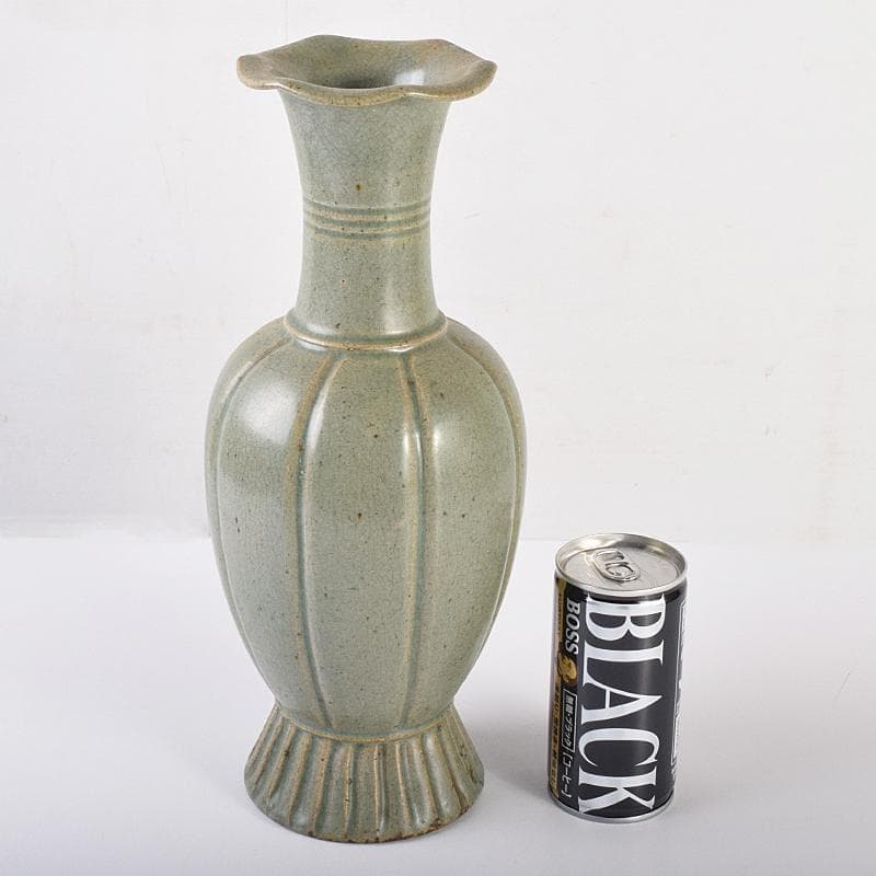 朝鮮美術　高麗青磁　瓜形　花口瓶　高さ約30㎝　F　R7572B