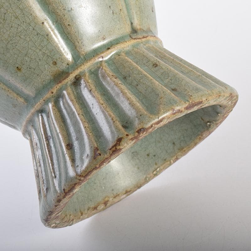 朝鮮美術　高麗青磁　瓜形　花口瓶　高さ約30㎝　F　R7572B