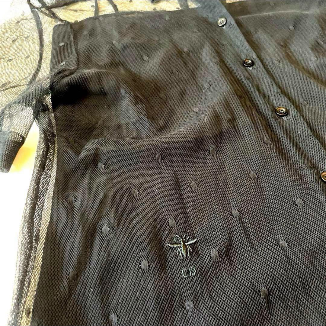 cn★【極美品】ディオール シャツブラウス 半袖 ドット ブラック