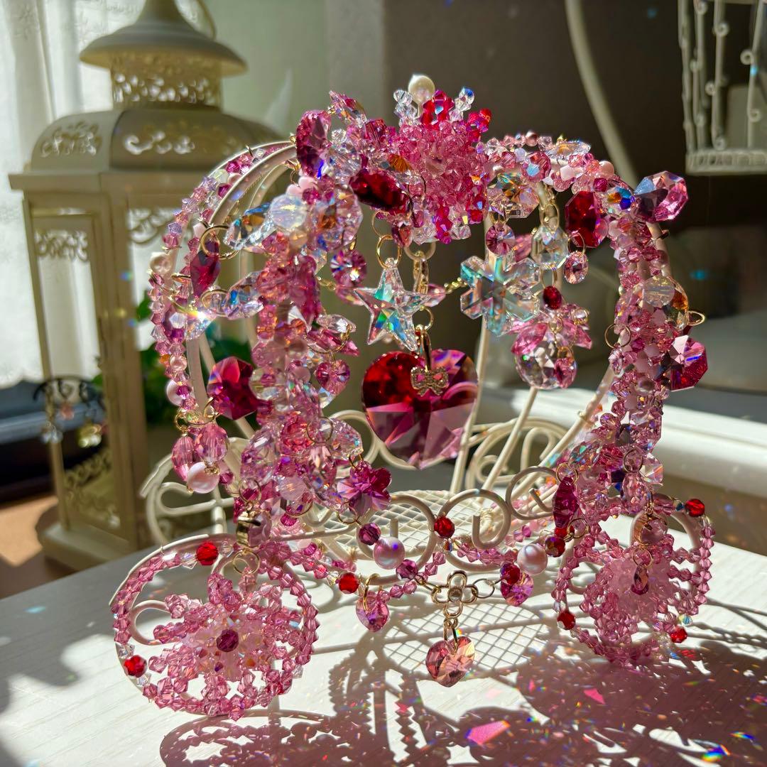 ボルドー40㎜ハート✩.*˚SWAROVSKI置き型サンキャッチャー