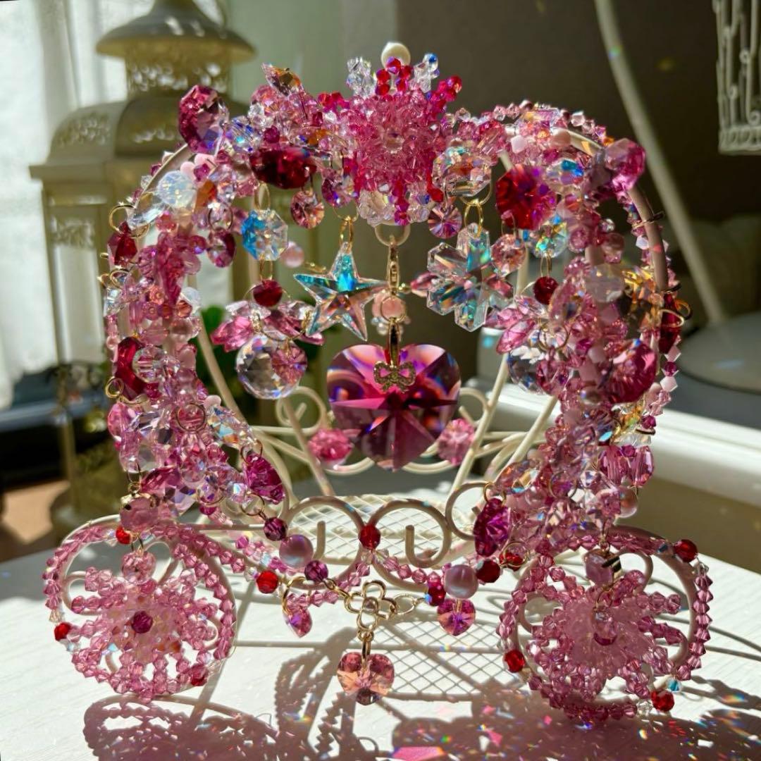 ボルドー40㎜ハート✩.*˚SWAROVSKI置き型サンキャッチャー