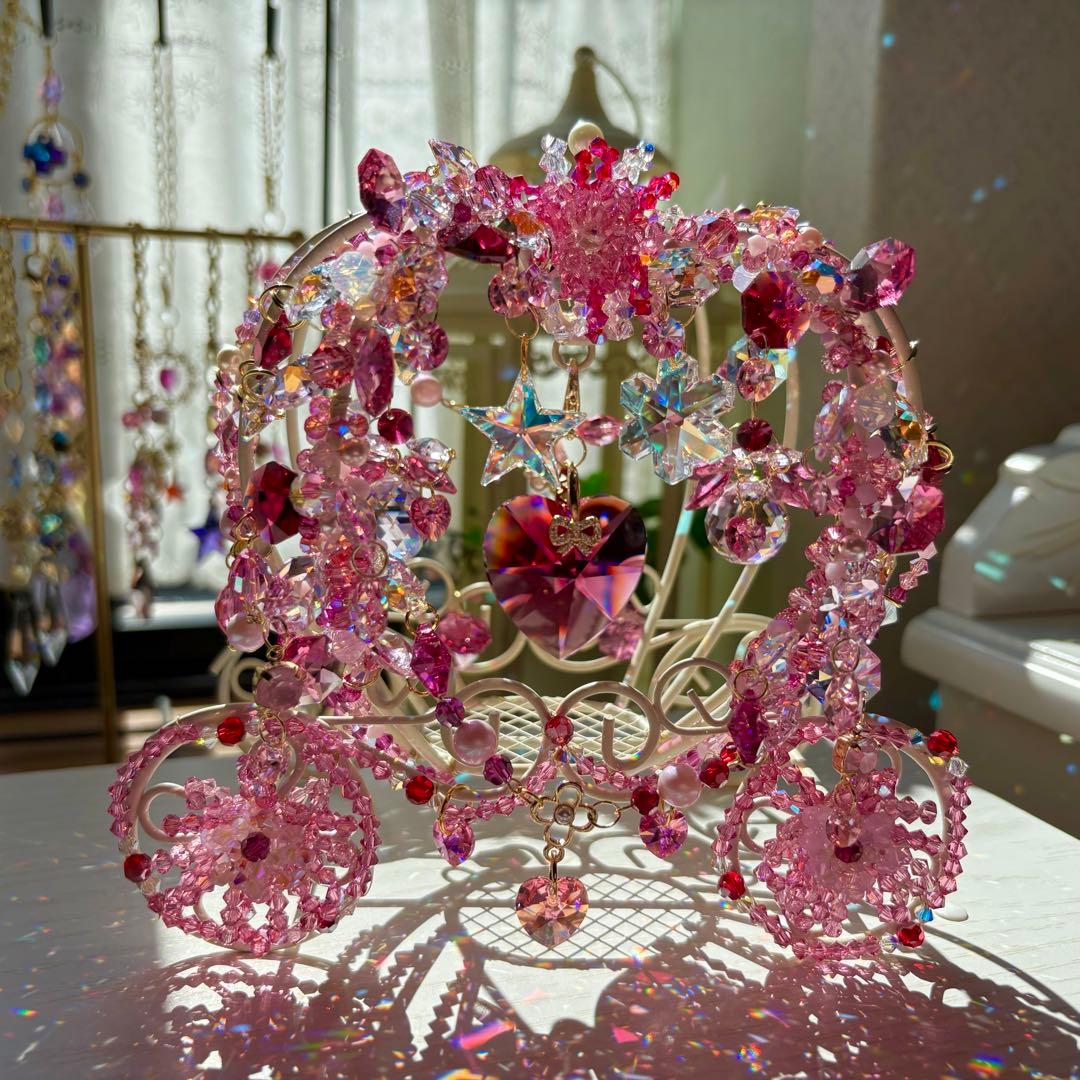 ボルドー40㎜ハート✩.*˚SWAROVSKI置き型サンキャッチャー