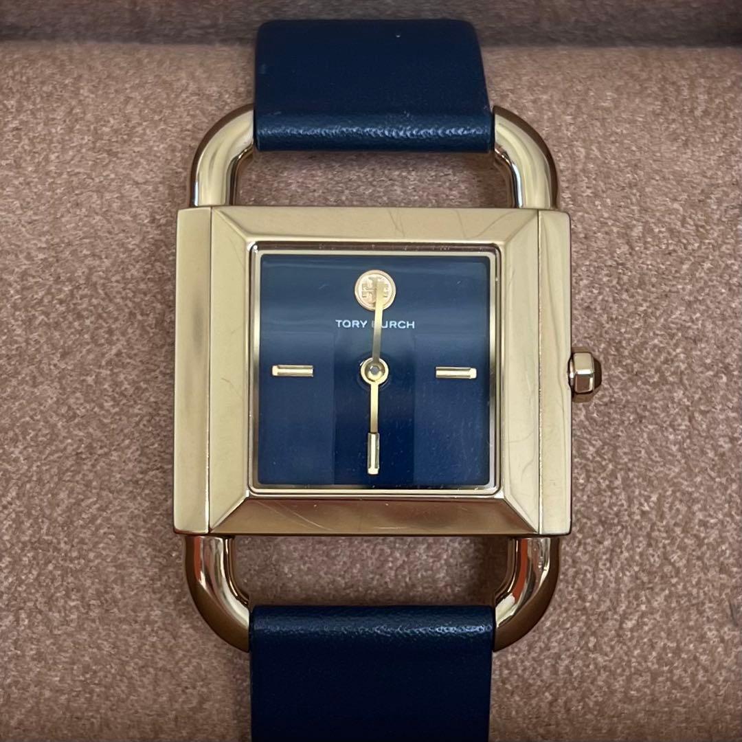 美品 TORYBURCH 腕時計 ブルーレザーストラップ TORYBURCH時計