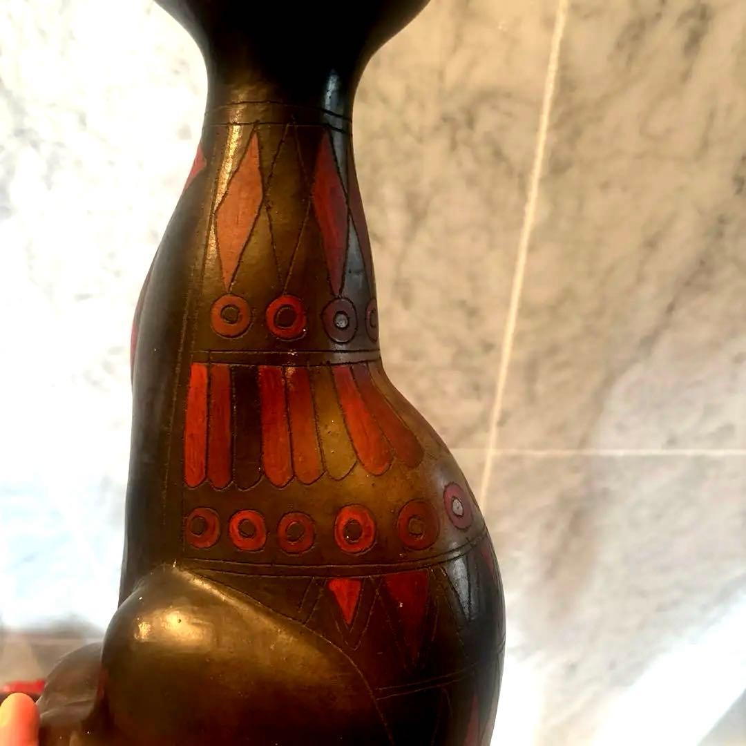 メキシコビンテージ　タトゥーのような美しい幾何学模様の猫陶器オブジェ