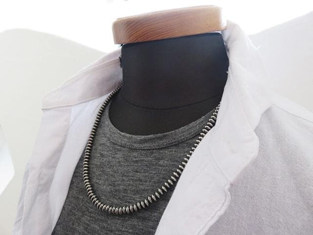 【Mサイズ】ナバホパール ビーズネックレス シルバー インディアンジュエリー