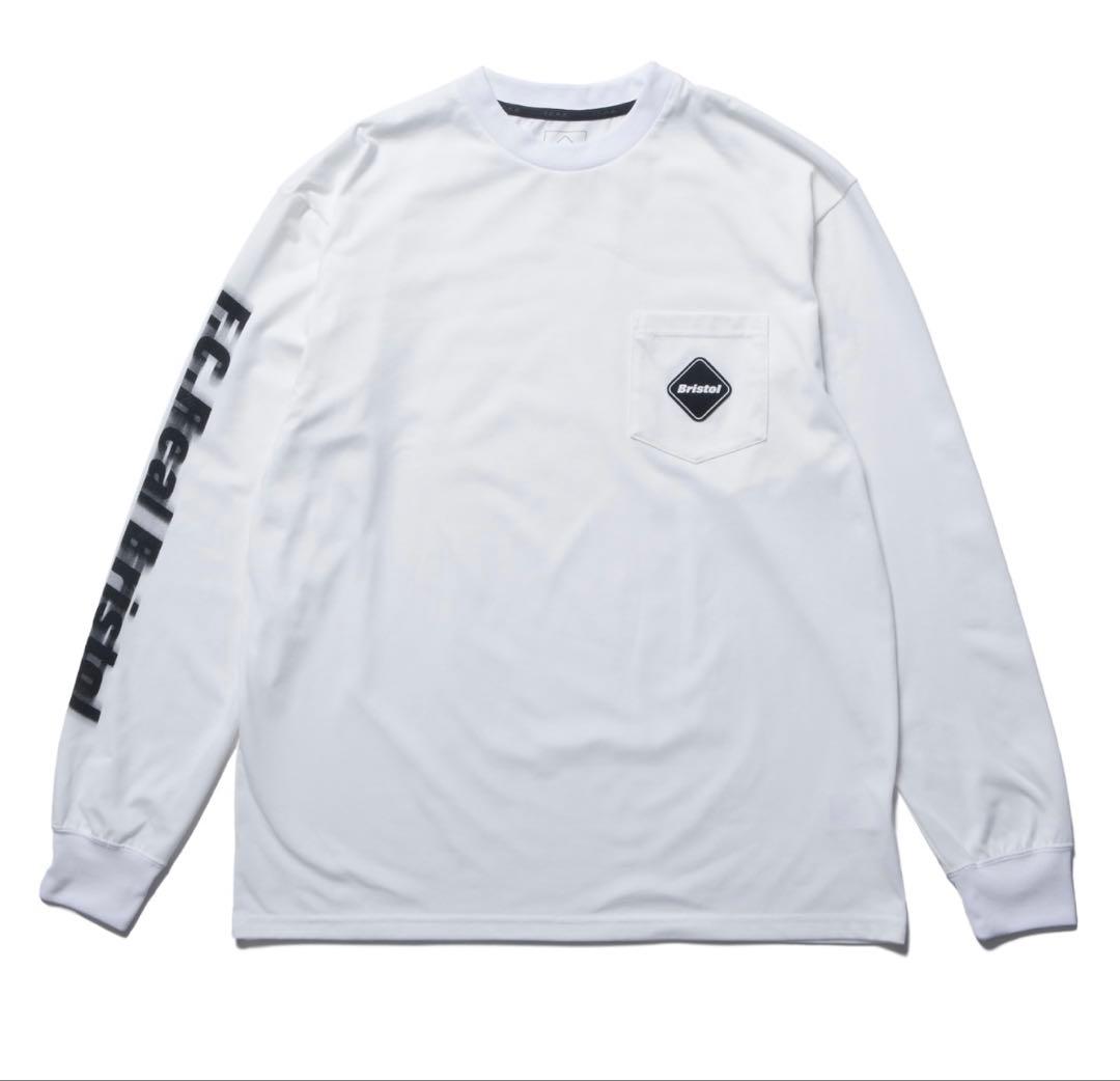 FCRB BLURRED LOGO L/S TEAM POCKET TEE 白M