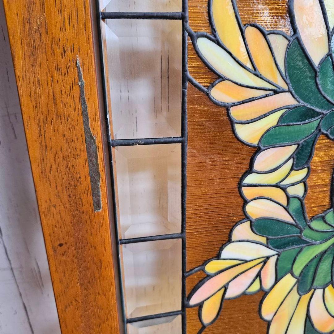 【p175/k】花柄 ステンドグラス 木製フレーム インテリア