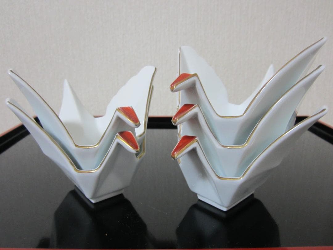迎春◆お正月の器◆伝統工芸 有田焼◆料亭の器◆白磁製 鶴５客◆ 小鉢、小付、向付