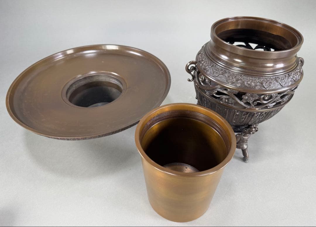 いけばな　池坊　鋳銅花器　陵山在銘 銅薄端　古流　未生流　龍生派 花瓶　華道具