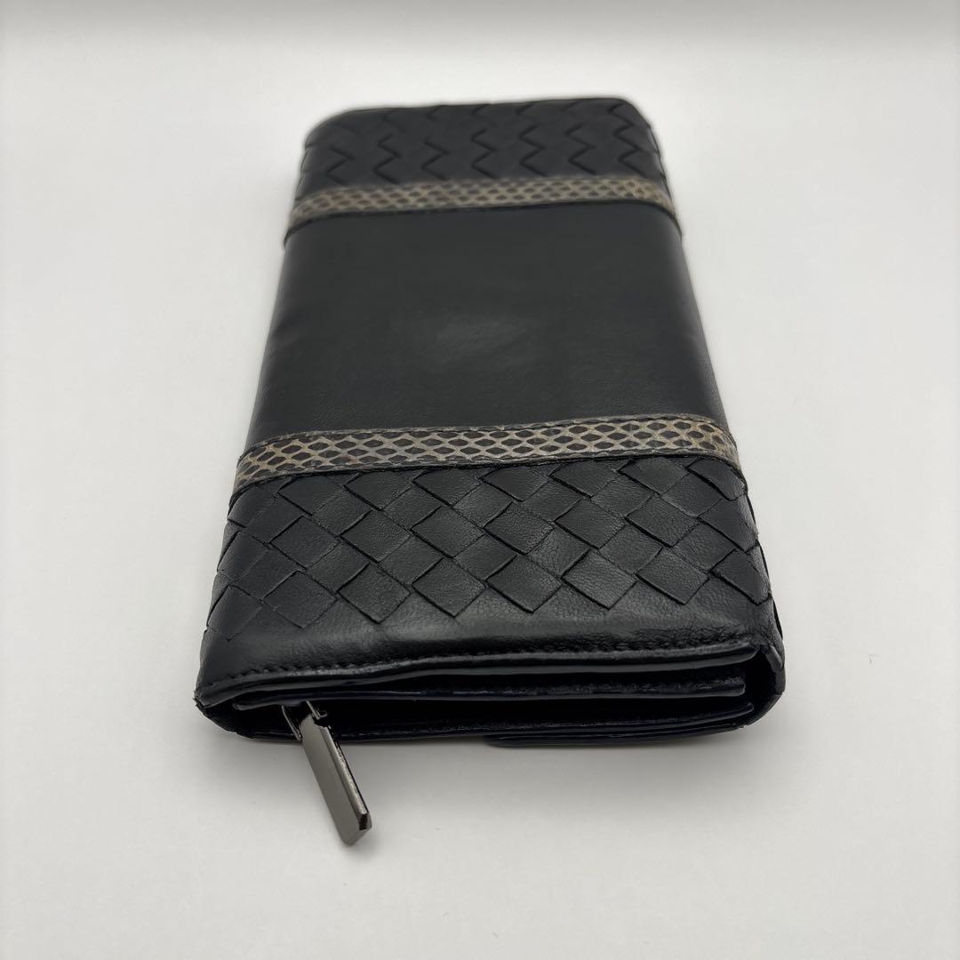 ◆正規品◆ボッティガヴェネタイントレチャート 長財布パイソン柄ブラック