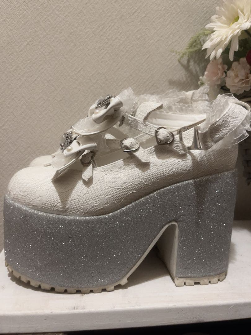 Ank Rouge アンクルージュ レース×合皮厚底シューズ ホワイト