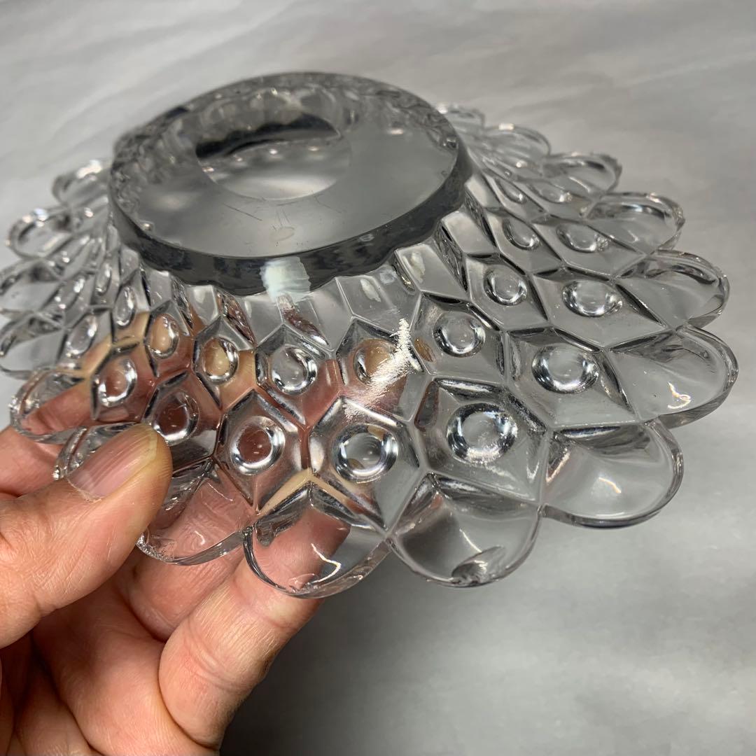 K666⭐︎共箱入 “えど硝子 菓子器 一調 ”鉛ガラス 楕円形プレート ビードロ