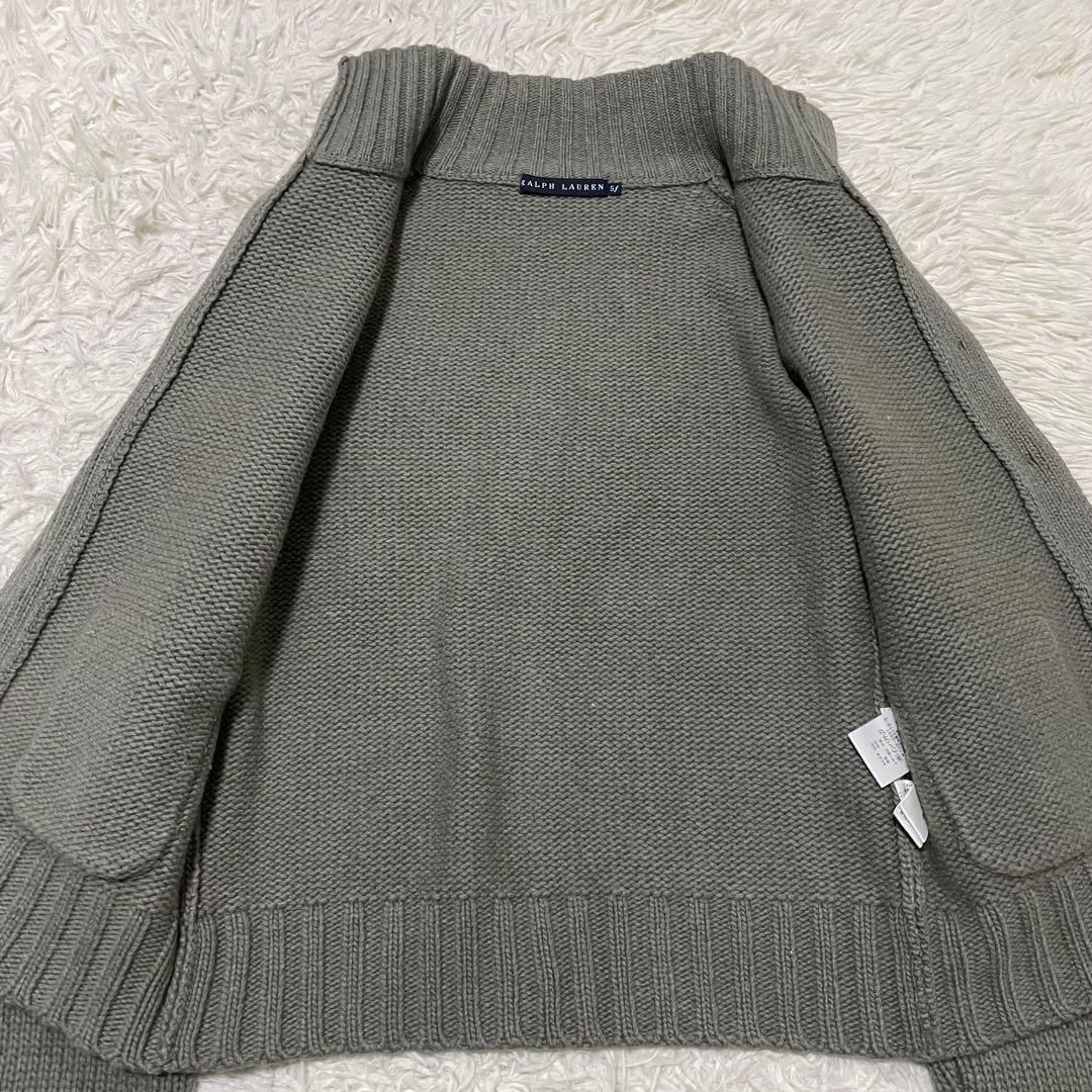 極美品/XL相当 ラルフローレン カシミヤ ケーブルニット レザー オリーブ色
