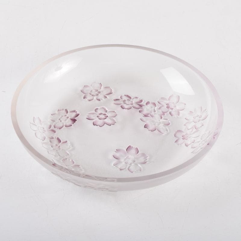 ガラス工芸　荒木良忠作　桜刻　皿　共布共箱　C　9100