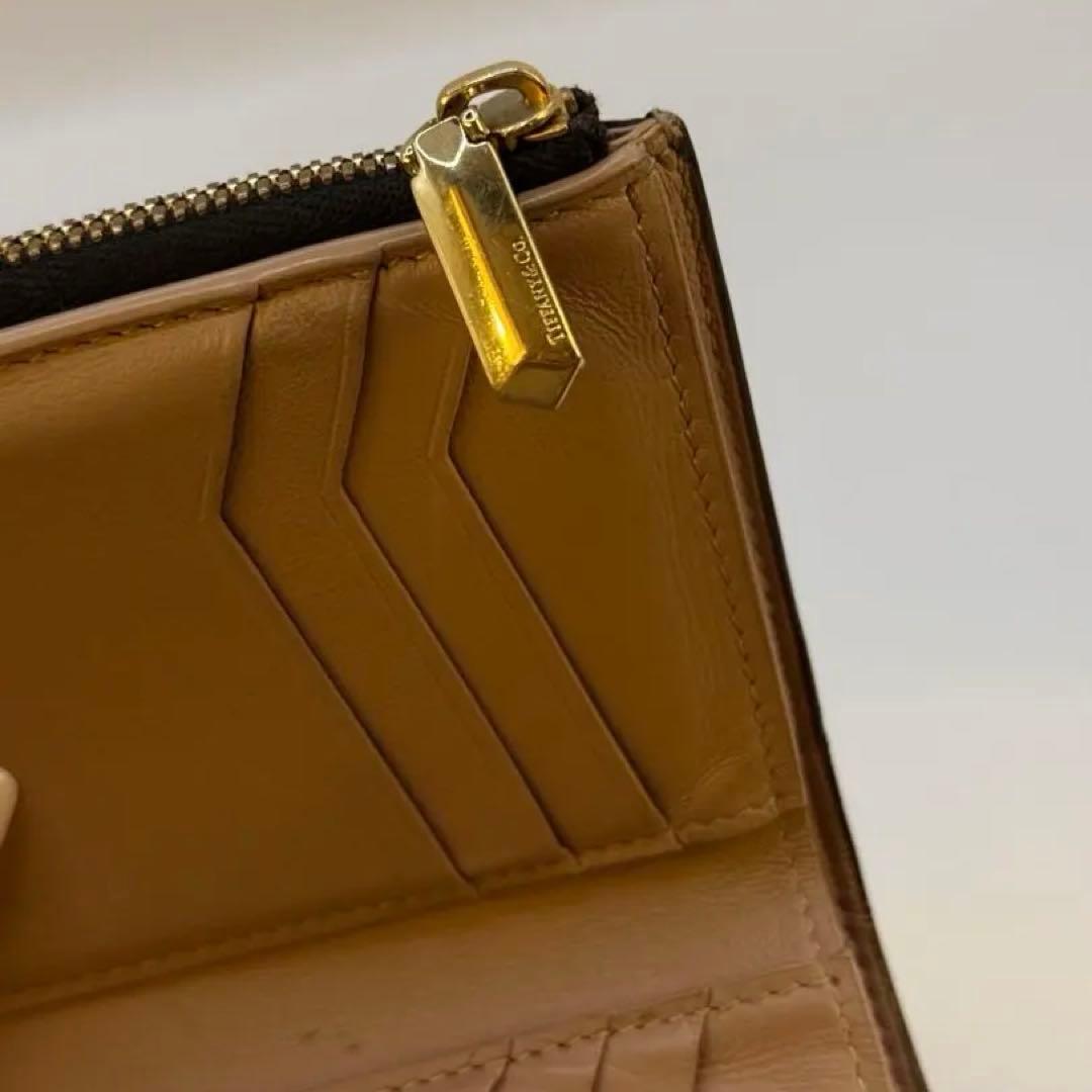 TIFFANY&Co. Tウォレット　三つ折り財布 レザー ブラック ピンク