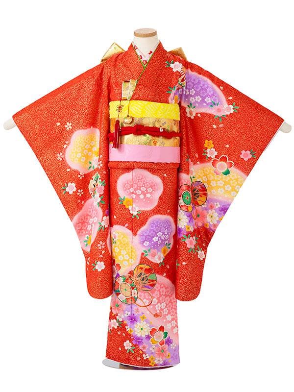 四つ身セット　絵羽　鼓柄　赤