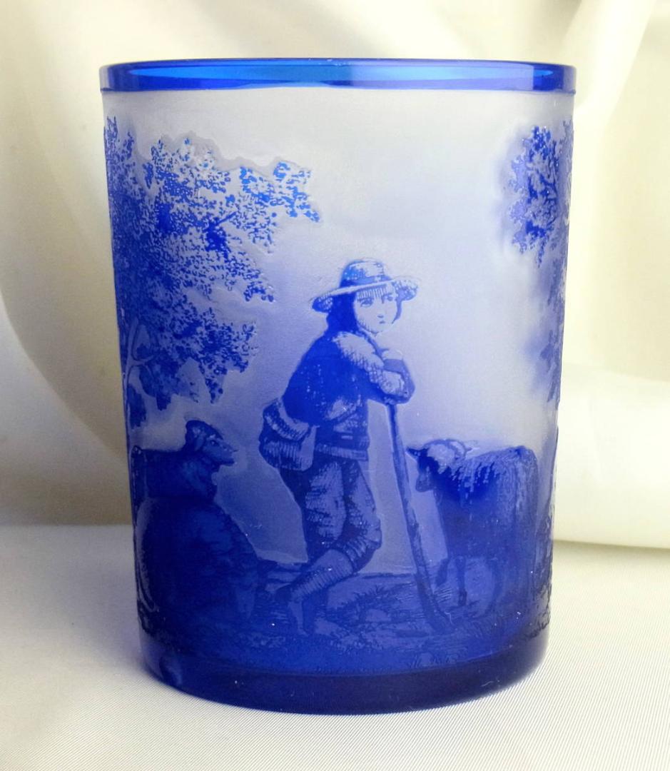 【稀少】オールドバカラ 色被せ重厚グラス タンブラーゴブレ 羊飼いの少年