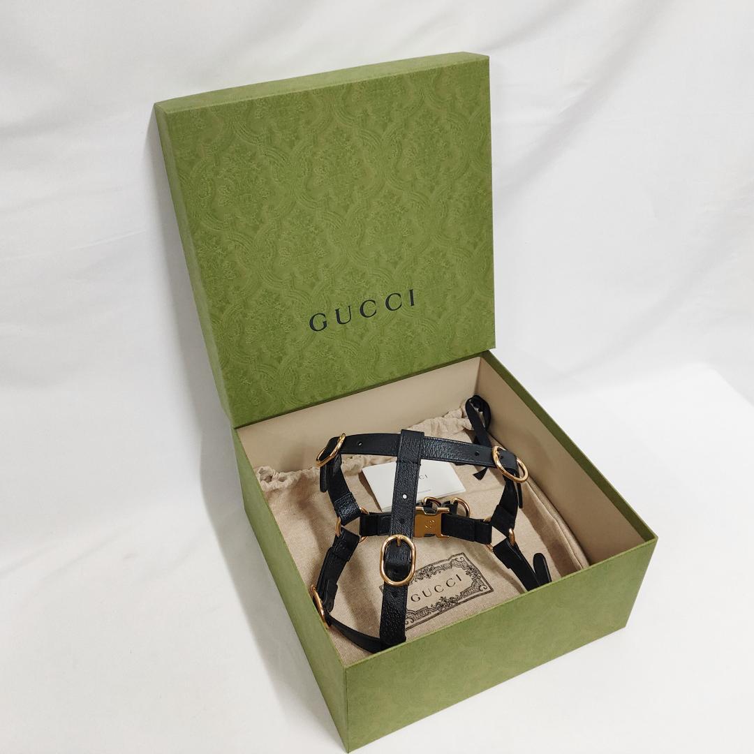 新品 未使用 グッチ インターロッキングG ドッグ ハーネス ブラックレザー S