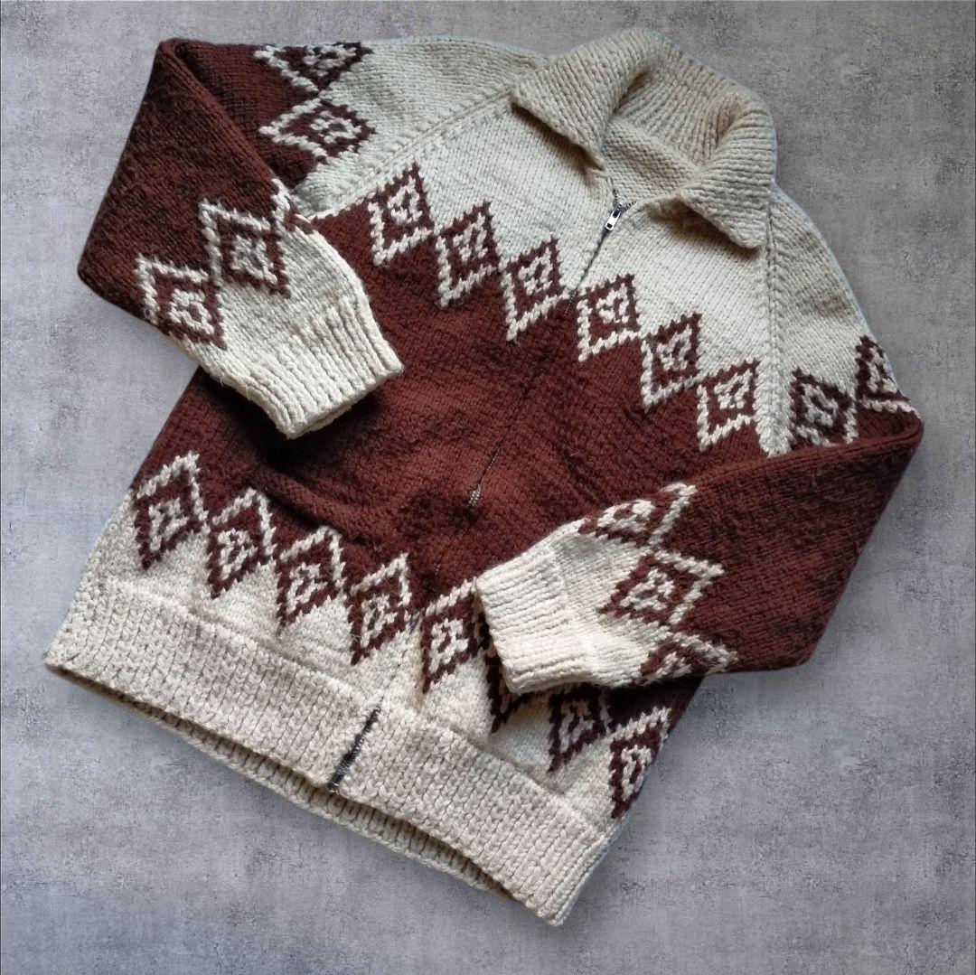 Vintage 60 70s ダイヤ柄 カウチンセーター