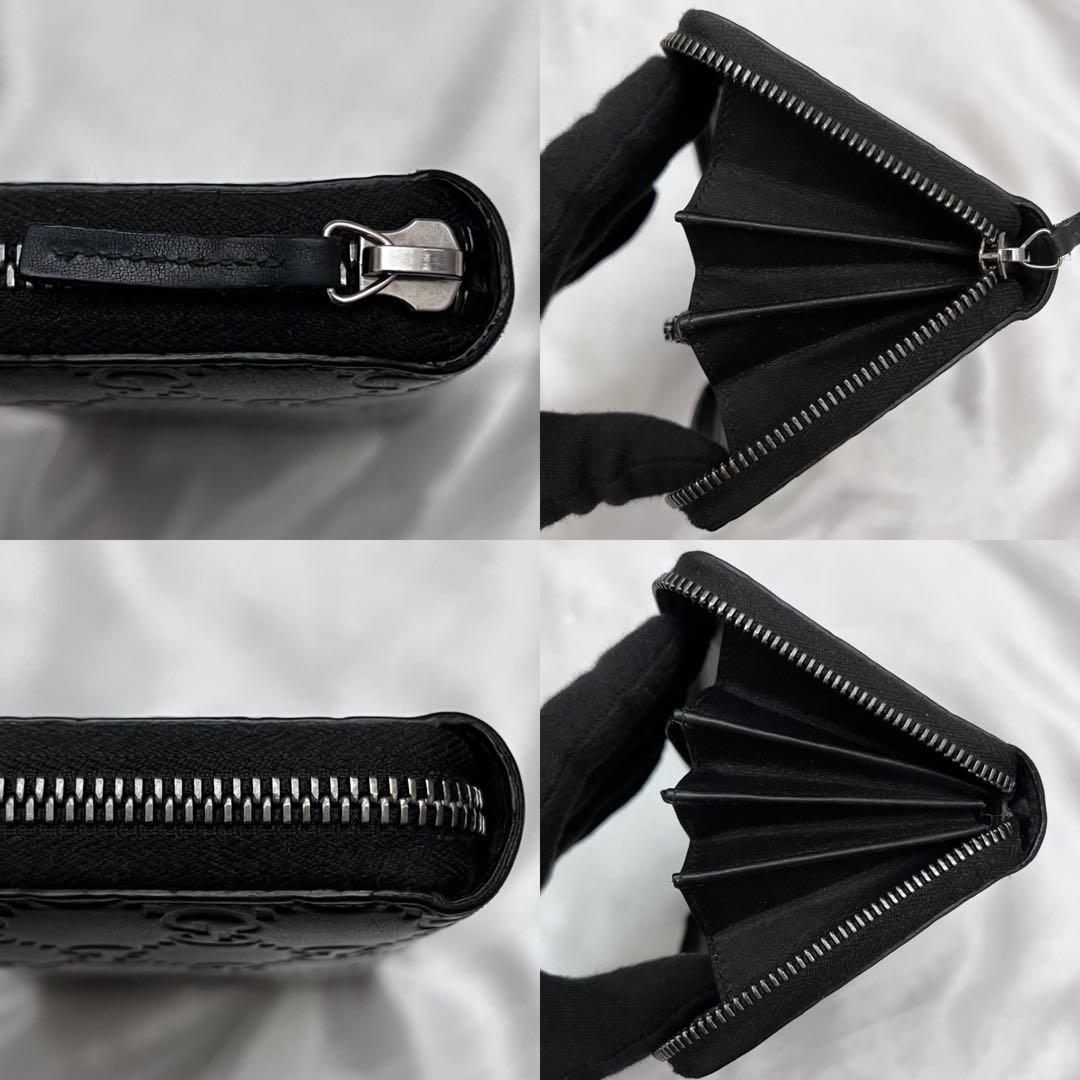 ◇箱付き極美品◇グッチ シマレザー ラウンドジップ長財布　ブラック　307987