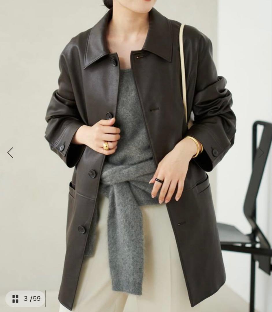 Plage Leather Like Car コート　ブラウン　38