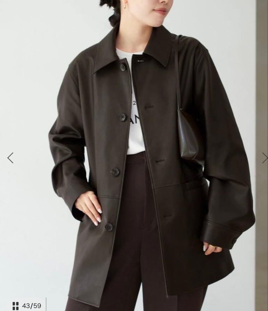 Plage Leather Like Car コート　ブラウン　38