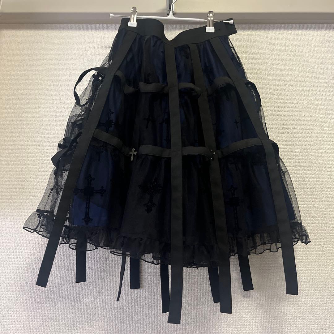 モワティエ　十字架フロッキー鳥籠スカート　黒青