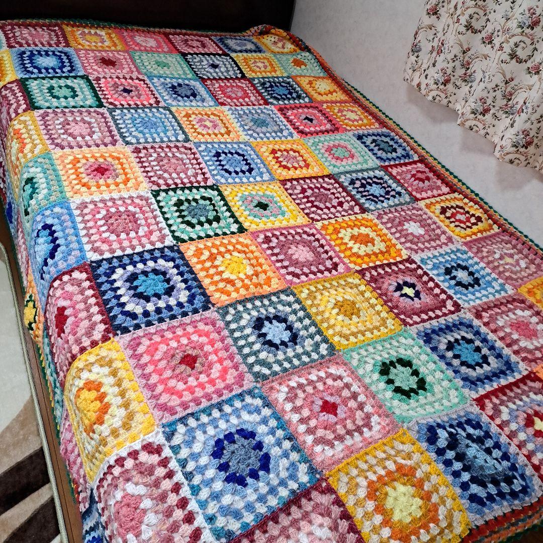 (146)カラフルグラニースクエアベッドカバー★160×205★値下げ中