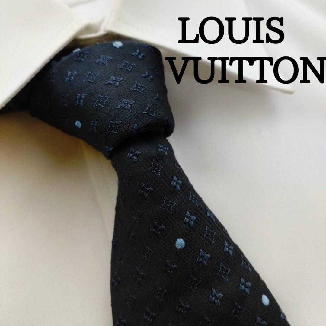 ルイヴィトン 高級シルクネクタイ 総柄 ブラック
