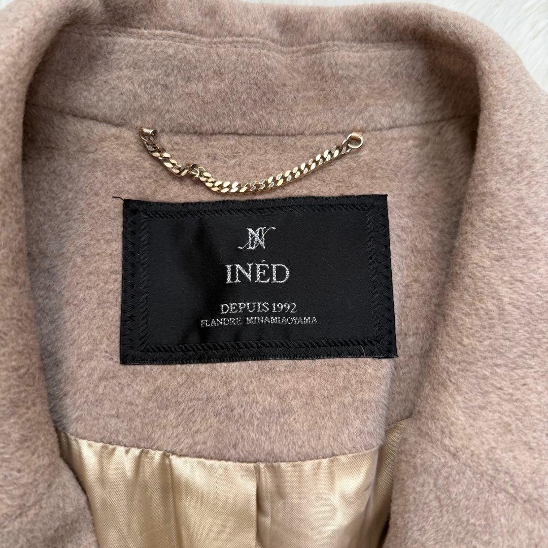 美品XLサイズ相当カシミヤ100% イネド　ベルテッドコート　ロング　ベージュ