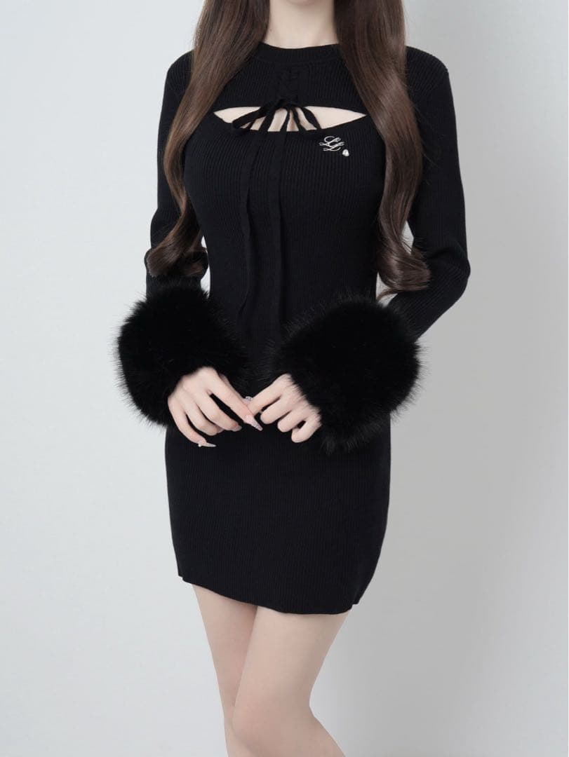 ワンピース Lumignon Fur cuff ribbon knit onepiece