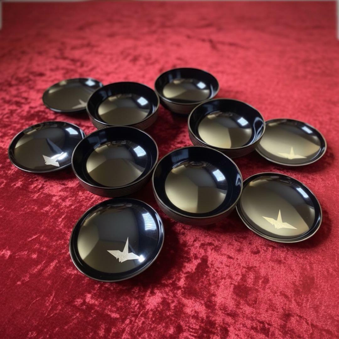 【時代物】金沢漆器 能作謹製 独楽蒔絵 千筋吸物椀×5客セット縁起物 民藝