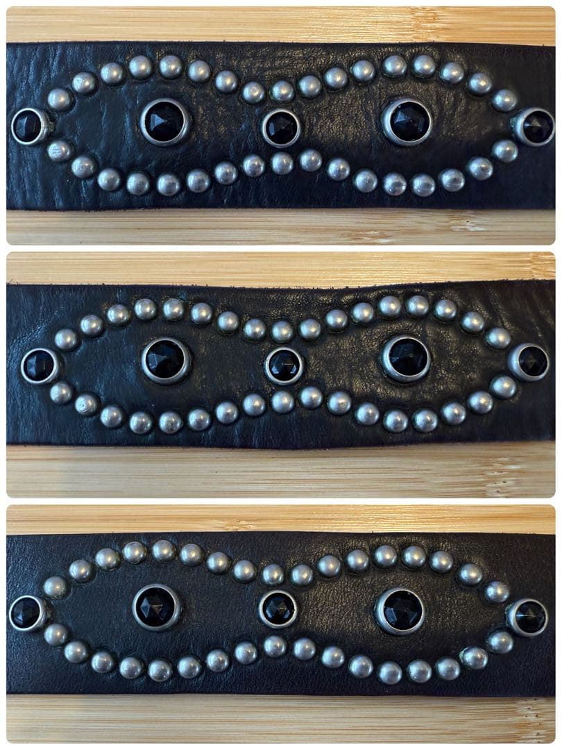 ⭐️HTC⭐️ピーナッツ⭐️ブラック(茶芯)レザー&ストーン⭐️シルバースタッズ⭐️34