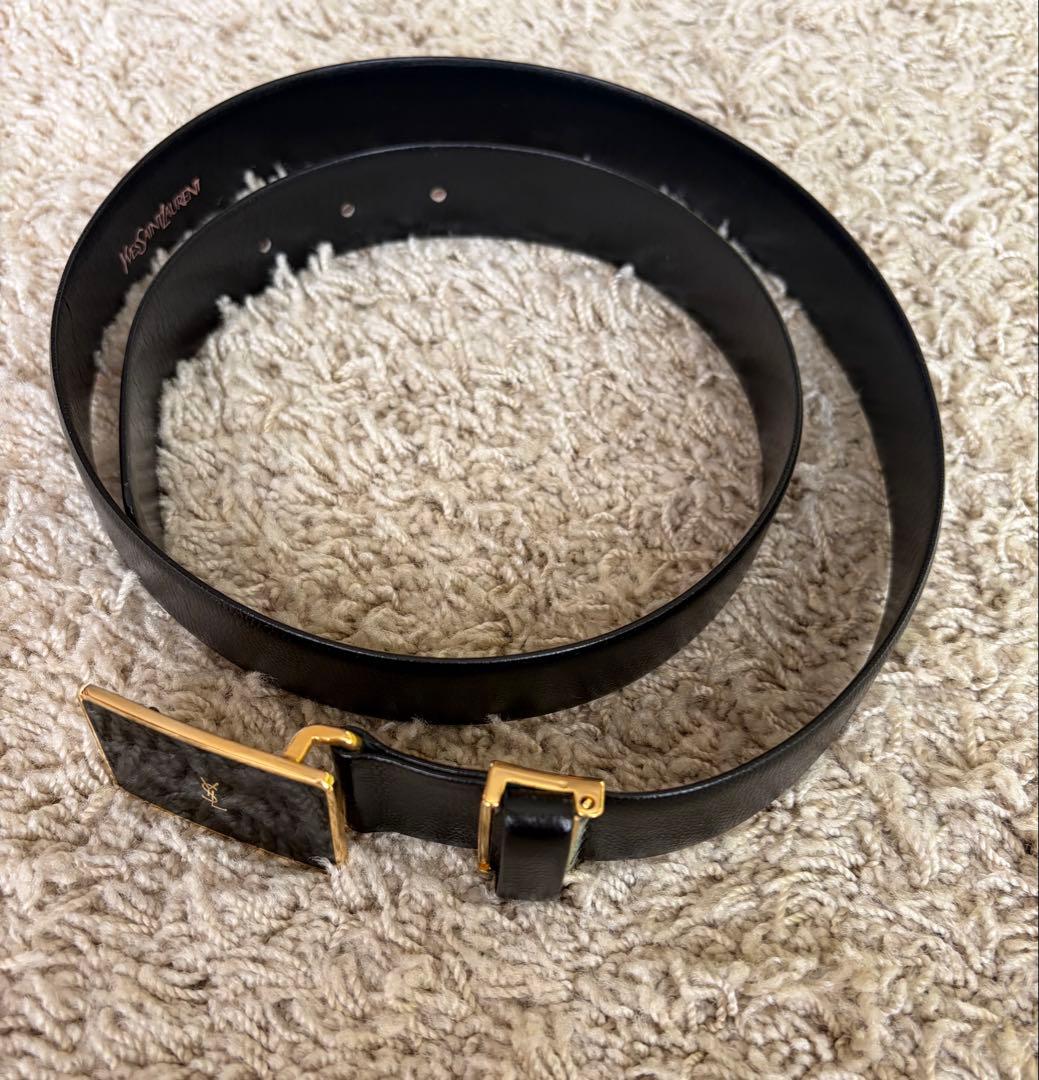 YSL ブラック レザーベルト ゴールドバックル
