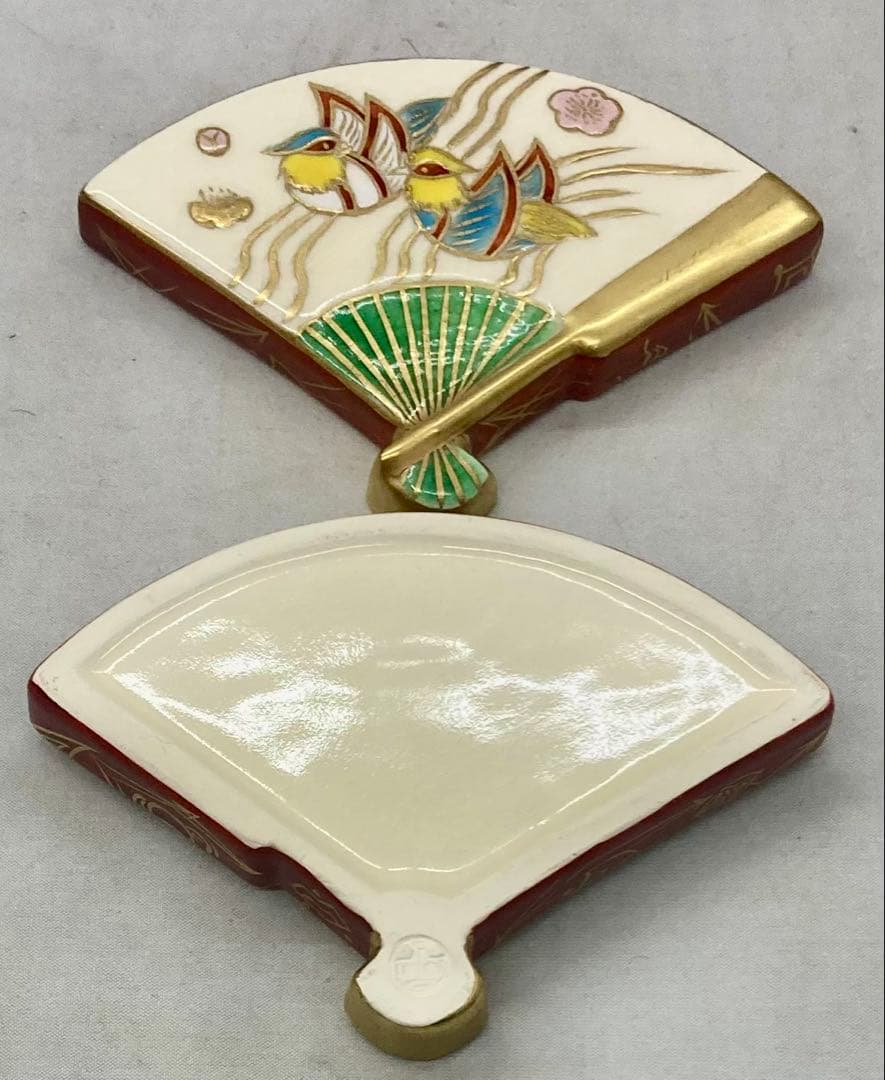 B565s 「開扇文 香合」橋本永豊造　共箱　鴛鴦　花散し　香道具　茶道具