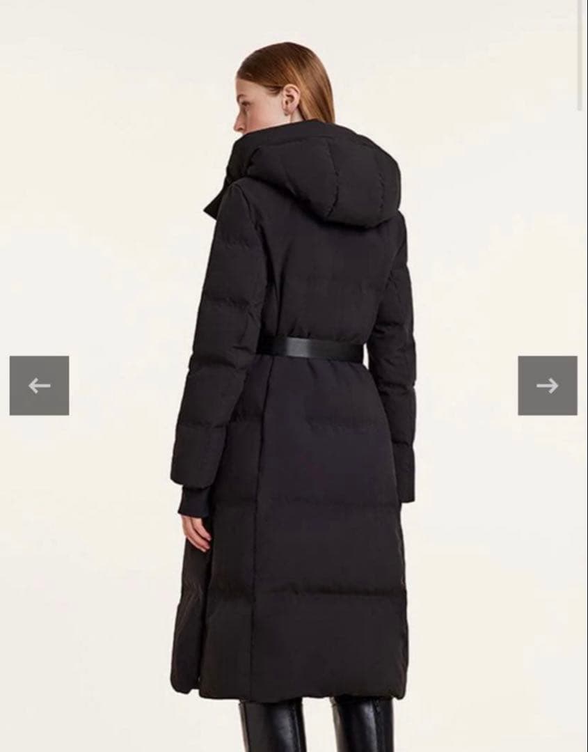 GOELIAフード付きギャザーウエストロンググースダウン ジャケットベルト付きM