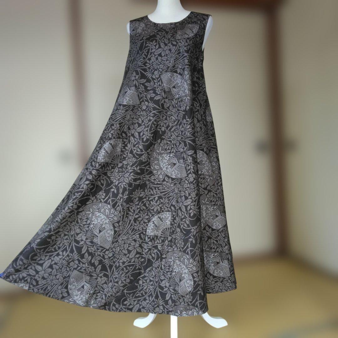 swan様御確認用　 大島紬解き生地からバイアス仕立てロングフレアーワンピースＭ