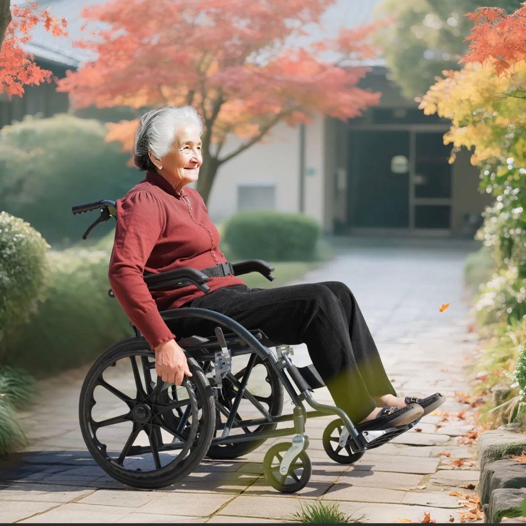 車椅子 折畳み 自走式ノーパンクタイヤ 外出用 介護 福祉用具 ブラック+レッド