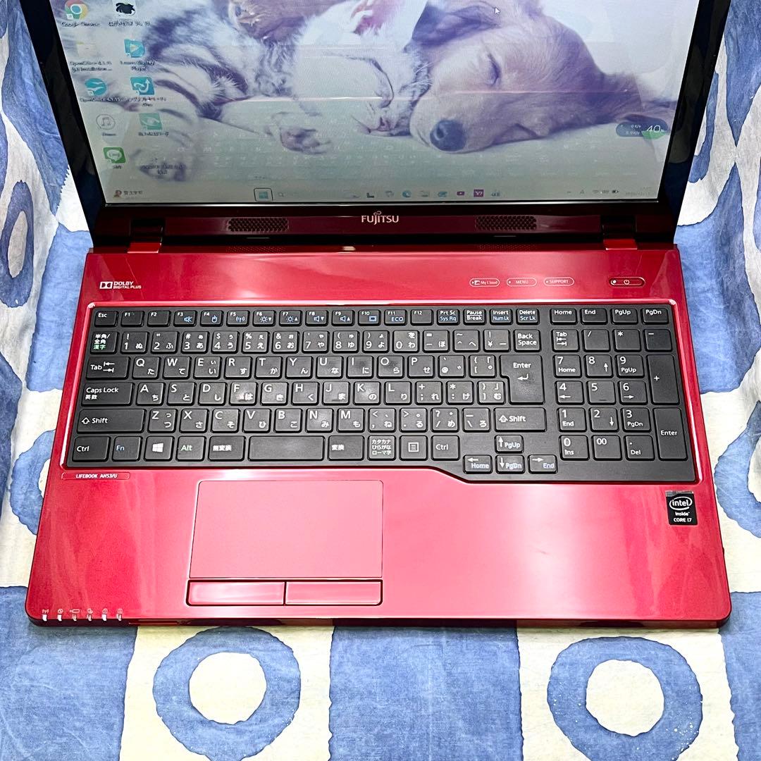 爆速SSD512G☆i7☆大人気赤ノートパソコン♪ブルーレイ&カメラ！Win11