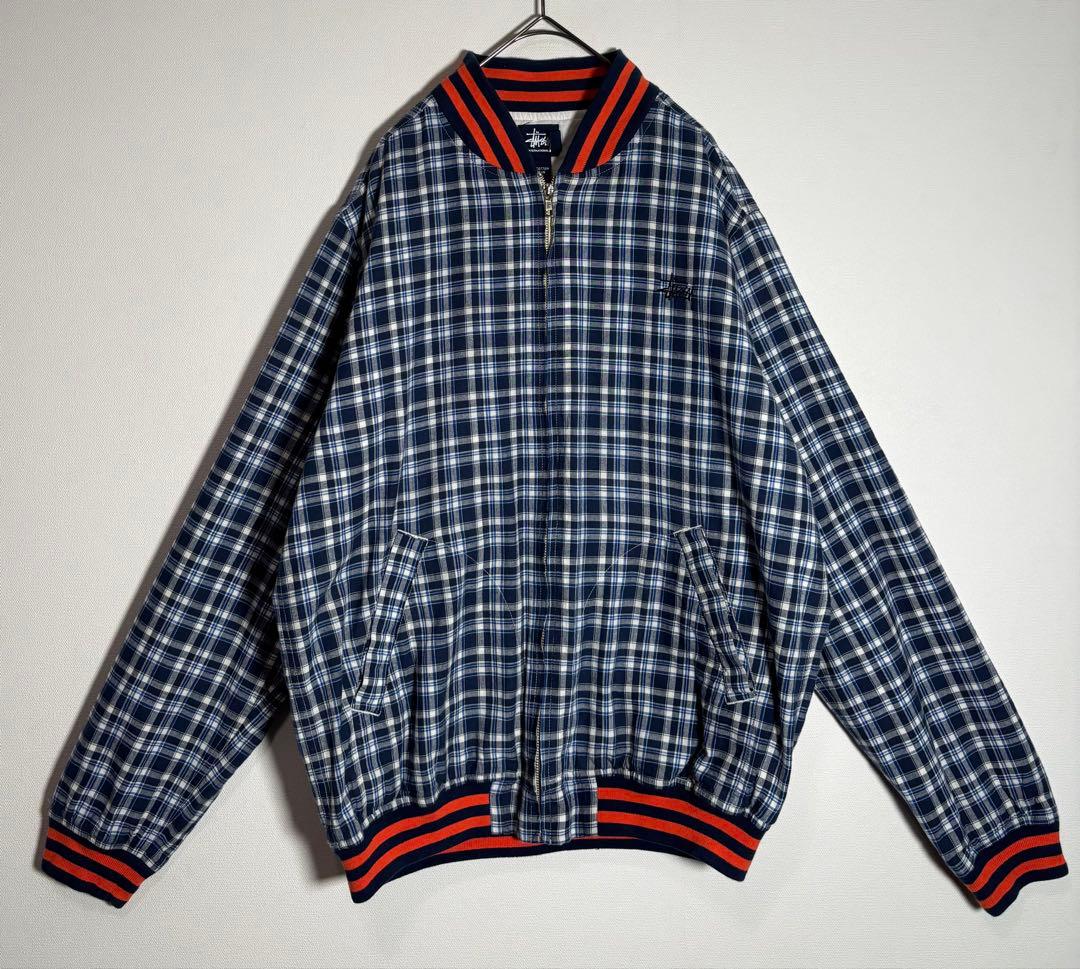 STUSSY ステューシー　刺繍ロゴ　チェック柄　リブライン　ブルゾン