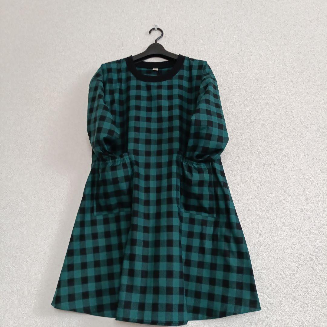 ハンドメイドおしゃれ大人可愛いワンピースチュニック割烹着