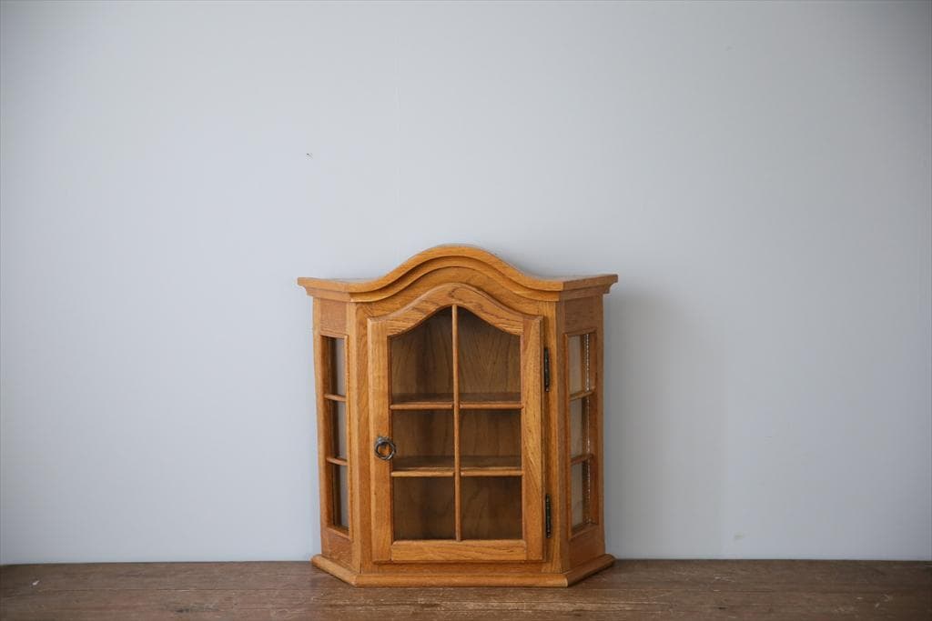 英国アンティーク壁掛けウォールキャビネット/木製シェルフ/飾り棚/(91-250