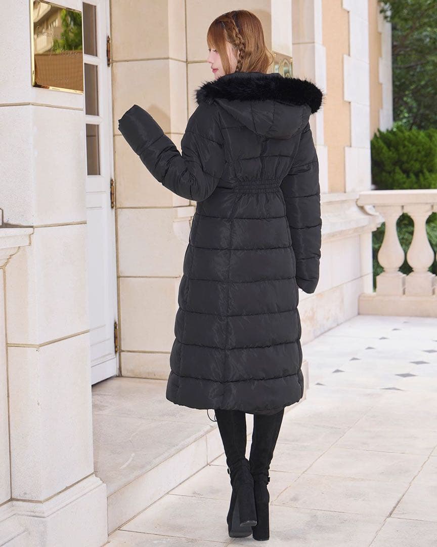 ファー付きロングファイバーダウン ブラック