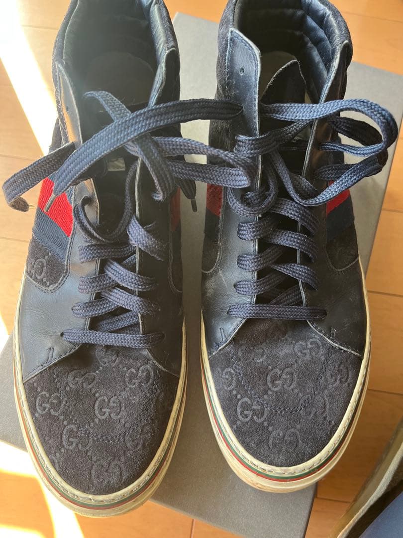 Gucci ネイビー レッド ハイカットスニーカー